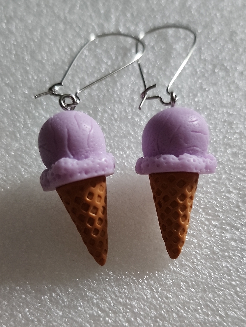 Hand Crafted Lavender Ice Cream Cone Dangle Earrings